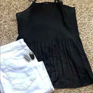 Black pleated babydoll blouse.